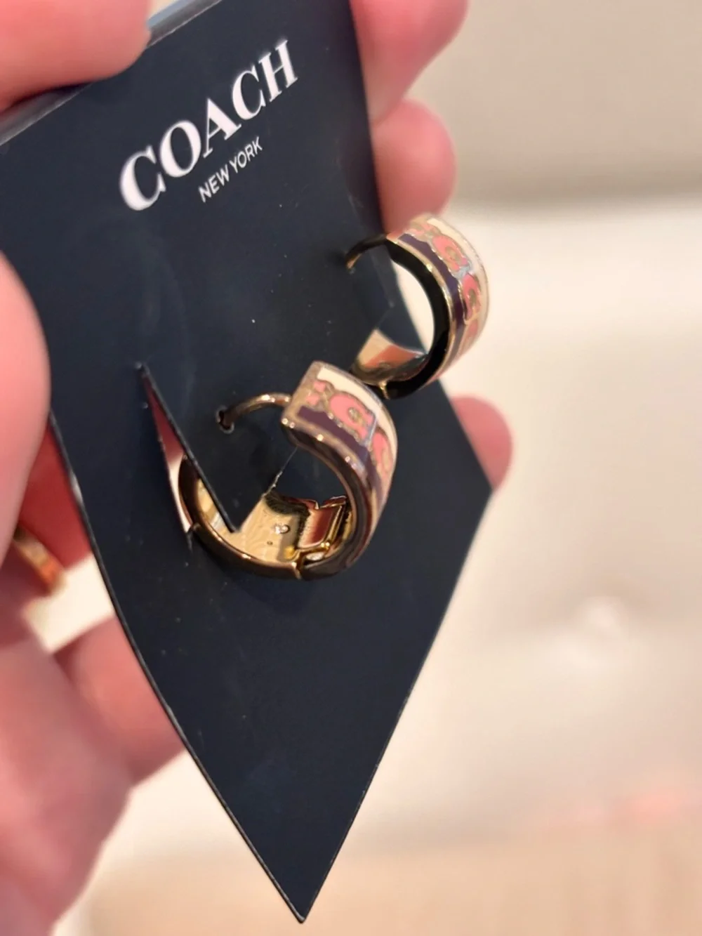 COACH Gold-Tone Signature C Enamel Huggie Earrings NWT - Picture 3 of 7